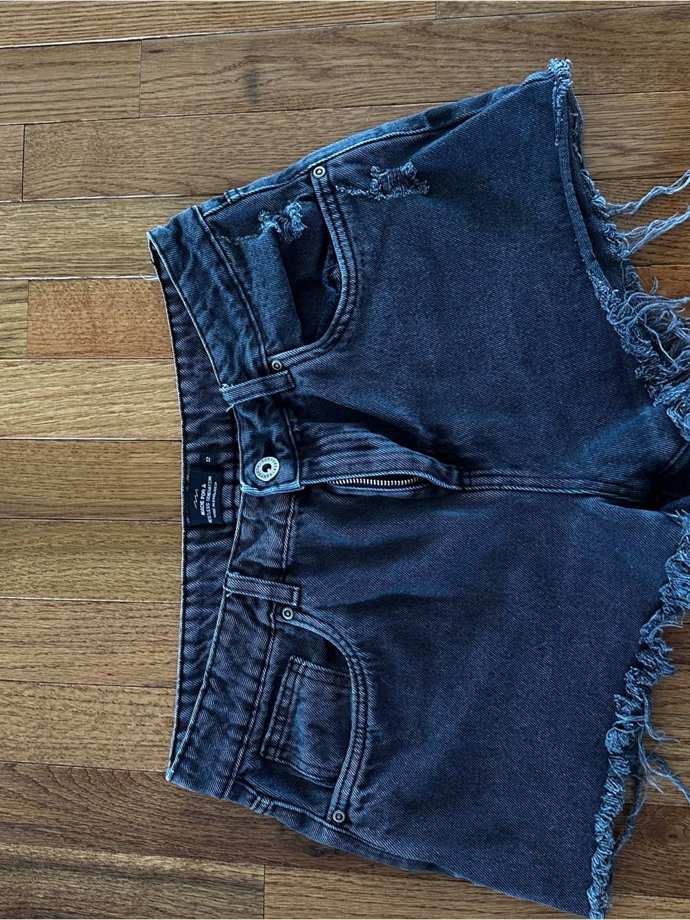 Factorie Dark Blue Denim Jean Shorts with Frayed Hem